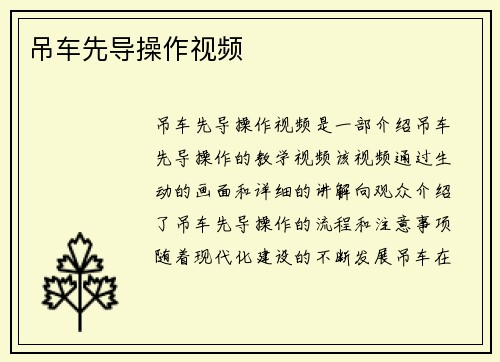 吊车先导操作视频