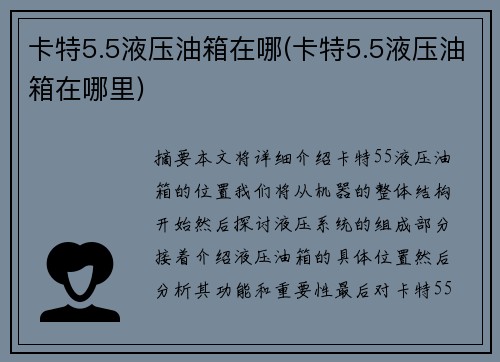 卡特5.5液压油箱在哪(卡特5.5液压油箱在哪里)