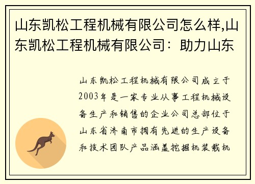 山东凯松工程机械有限公司怎么样,山东凯松工程机械有限公司：助力山东工程建设的领军企业