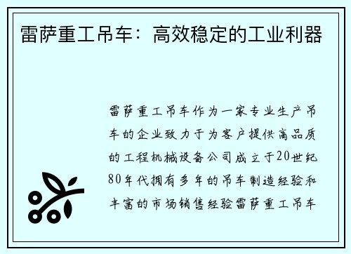 雷萨重工吊车：高效稳定的工业利器